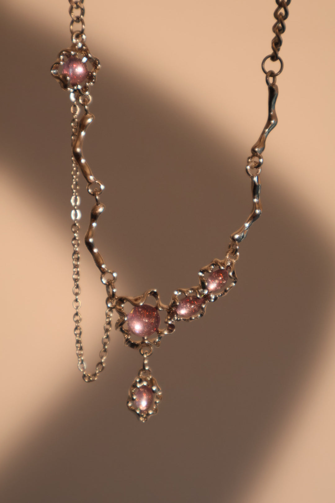 Platinum Plated Purple Glitter Gem Dangle Necklace