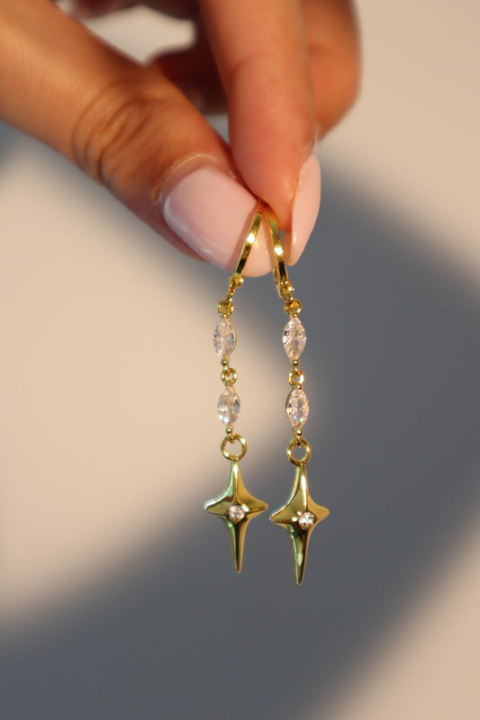 24K Real Gold Plated Star Dangle Earrings