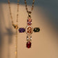18K Gold Stainless Steel Color Gemstones Cross Necklace