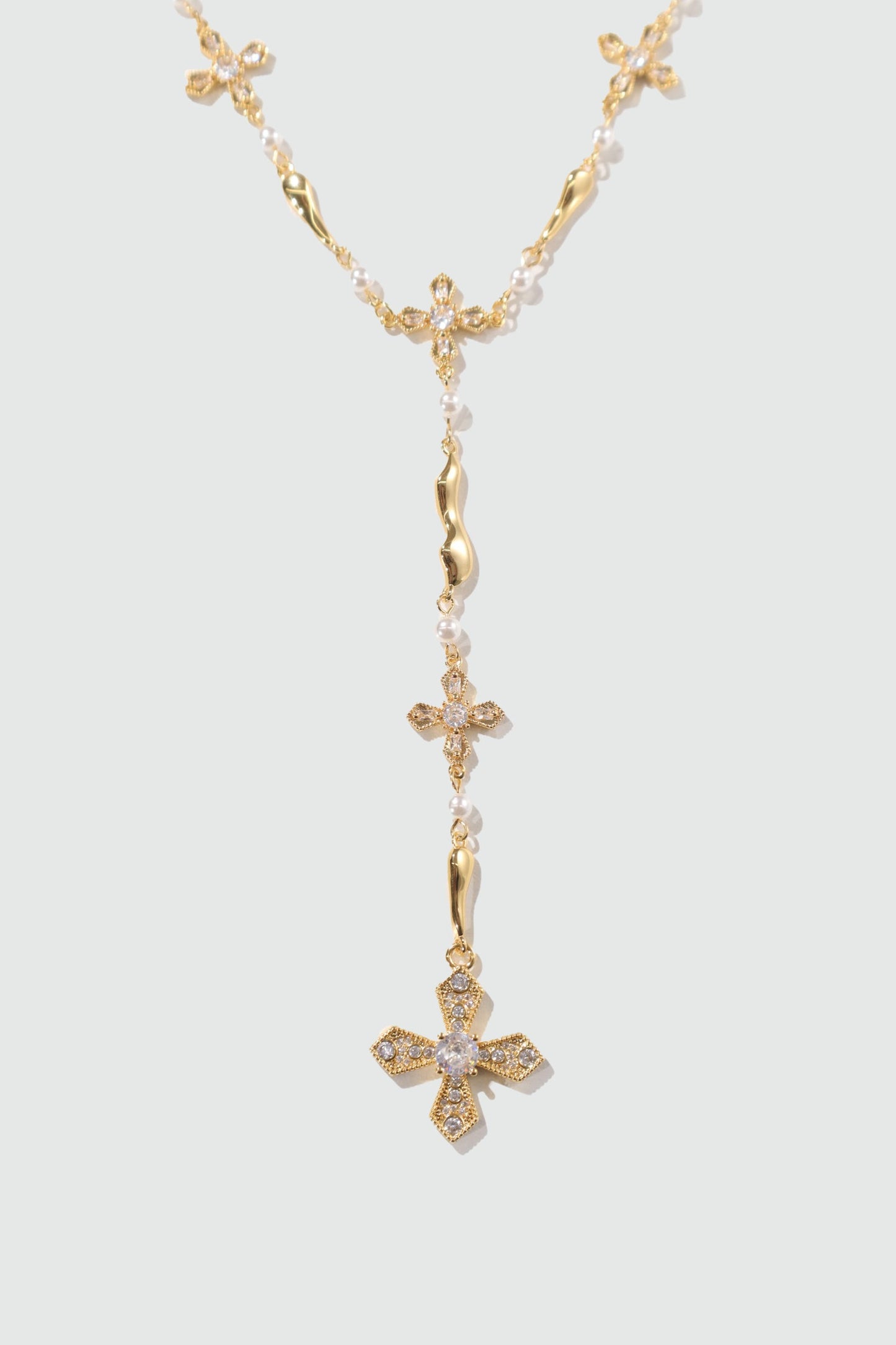 18K Real Gold Plated Eternal Cross Pearls Necklace