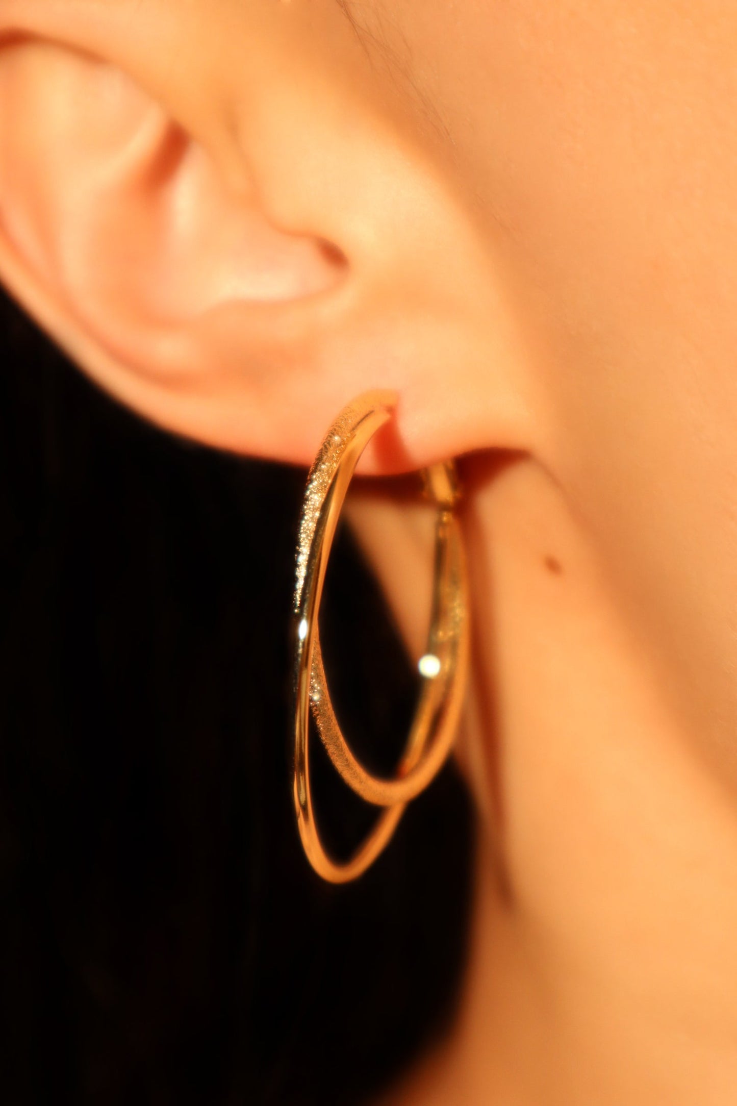 14K Real Gold Plated Double Layer Hoop Earrings