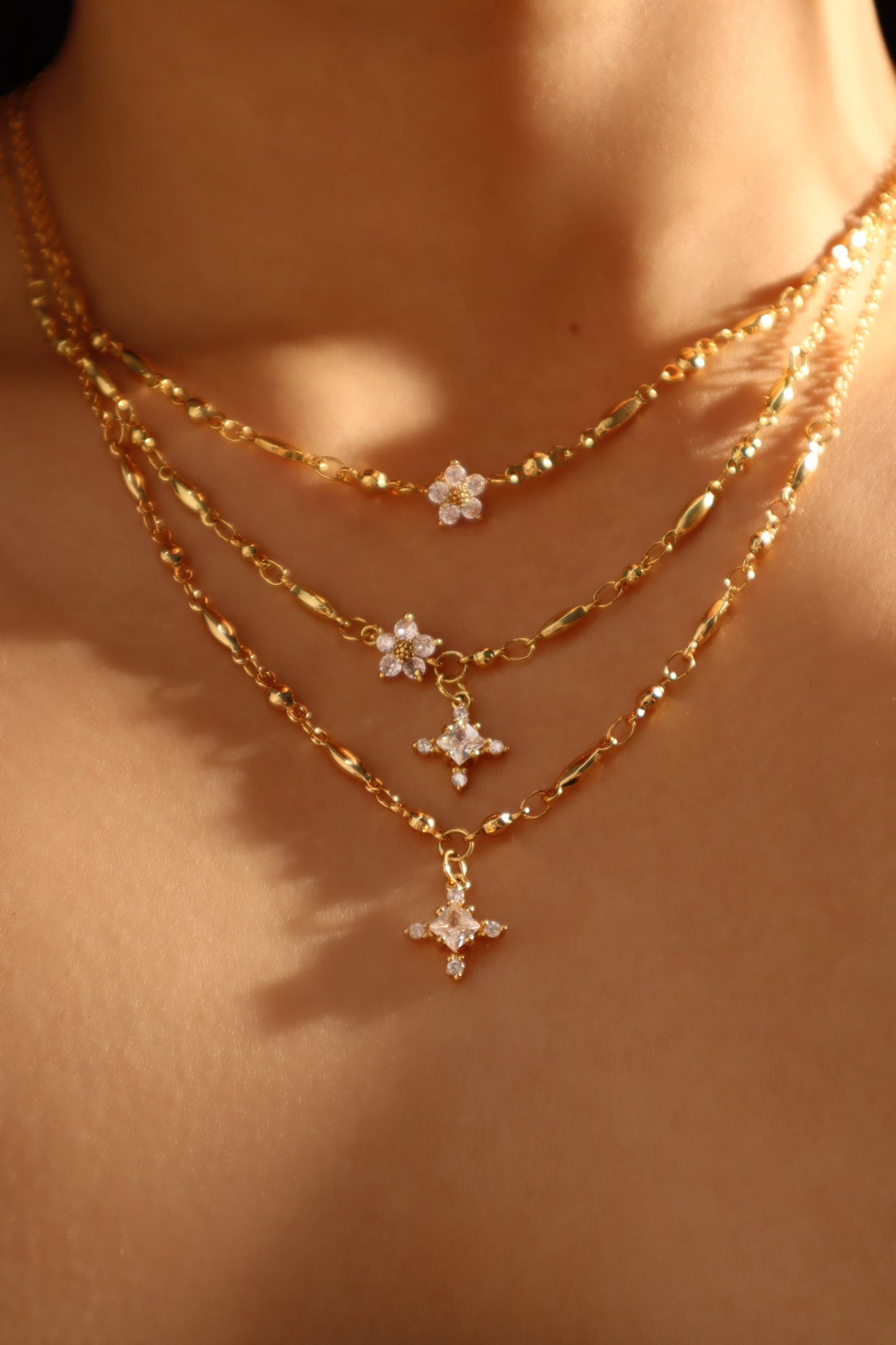 18K Real Gold Plated Diamond Cross Pendant Necklace