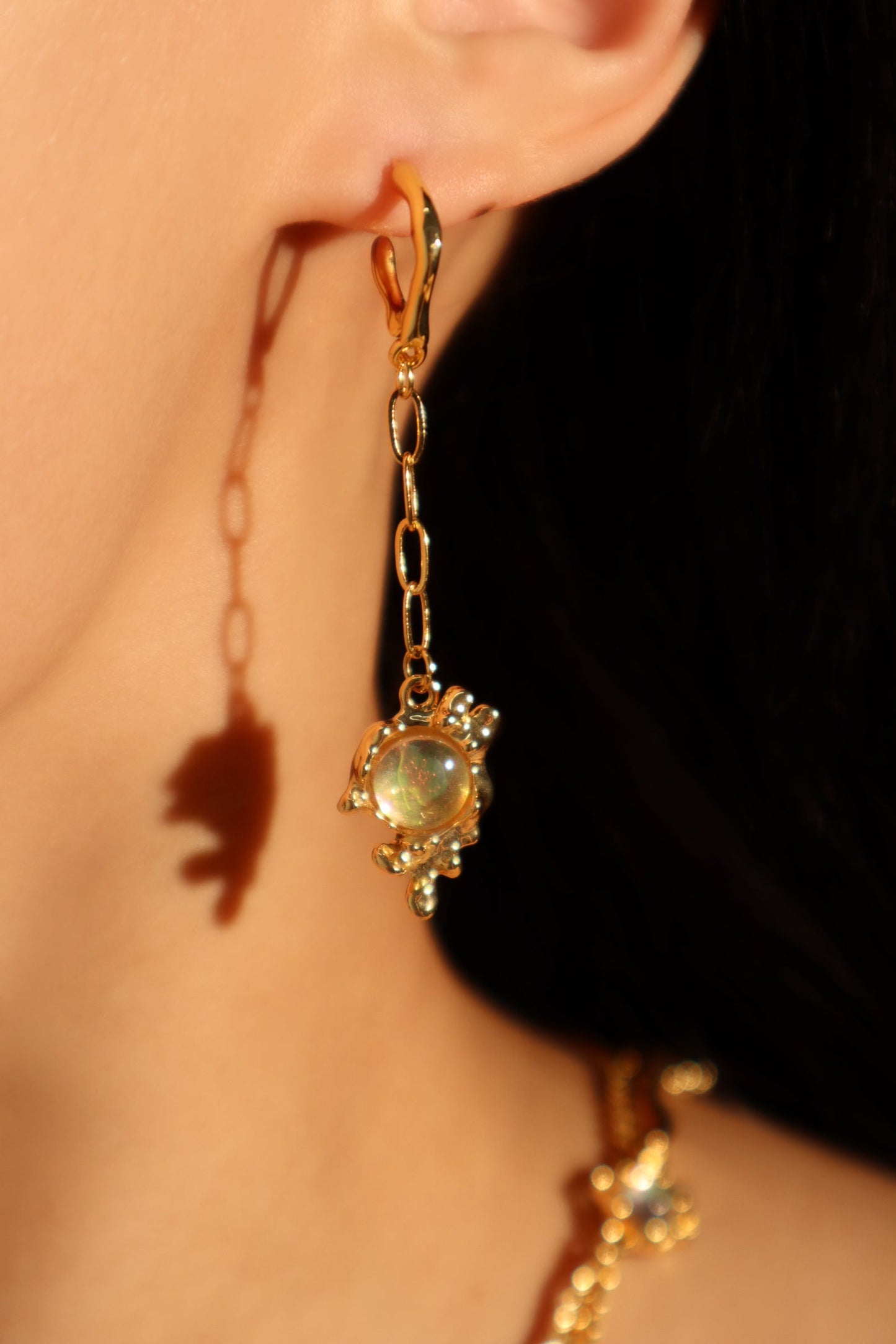 18K Real Gold Plated Opal Dangle Earrings