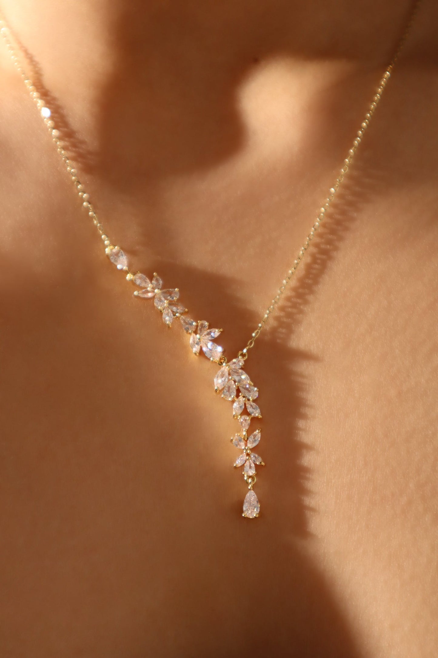 14K Real Gold Plated Diamond Leaf Necklace