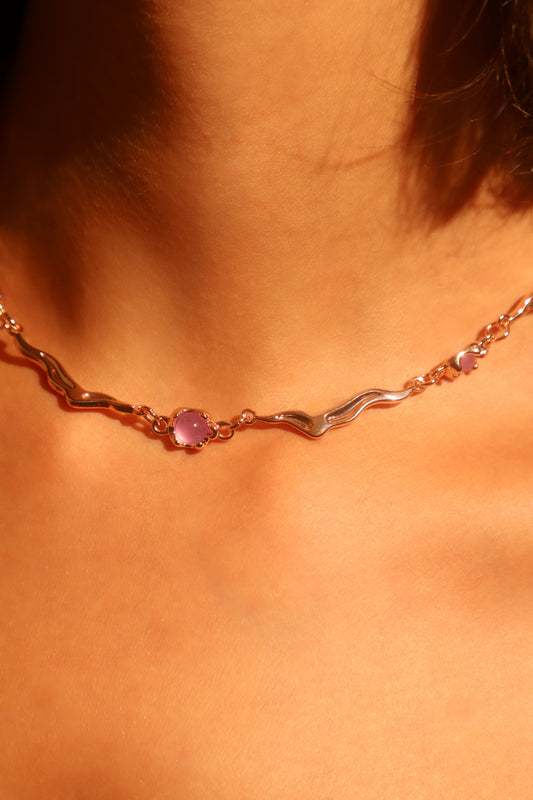 18K Rose Gold Plated Multi Purple Opal Wave Necklace