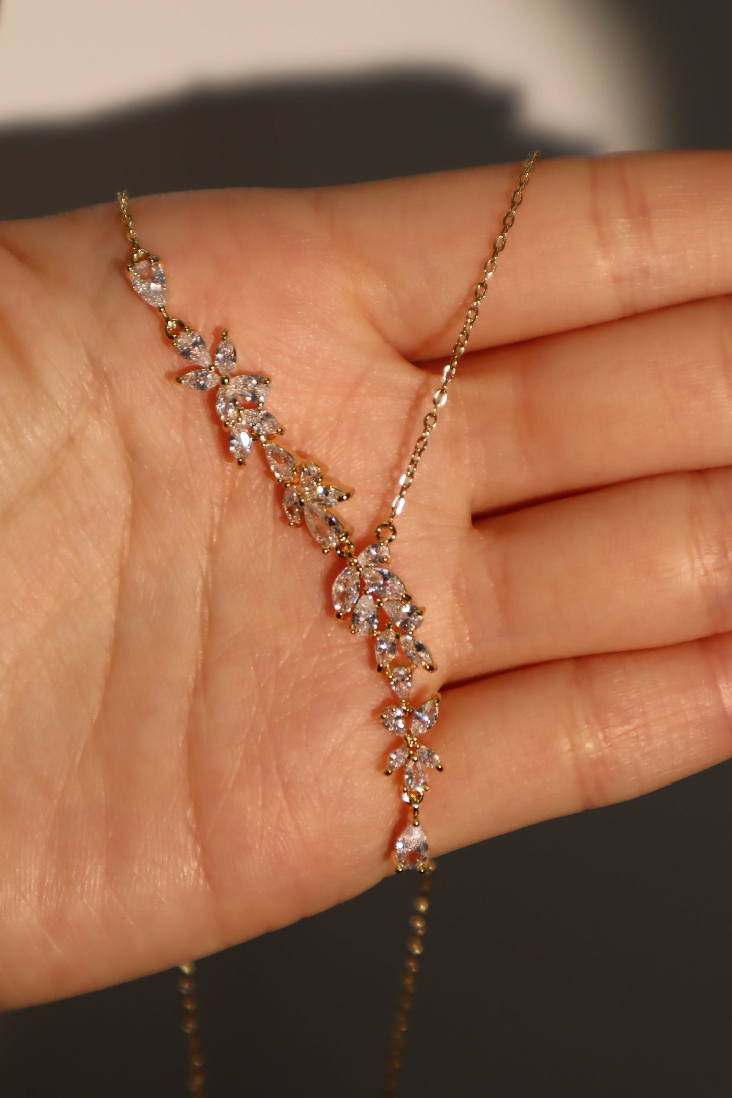 14K Real Gold Plated Diamond Leaf Necklace