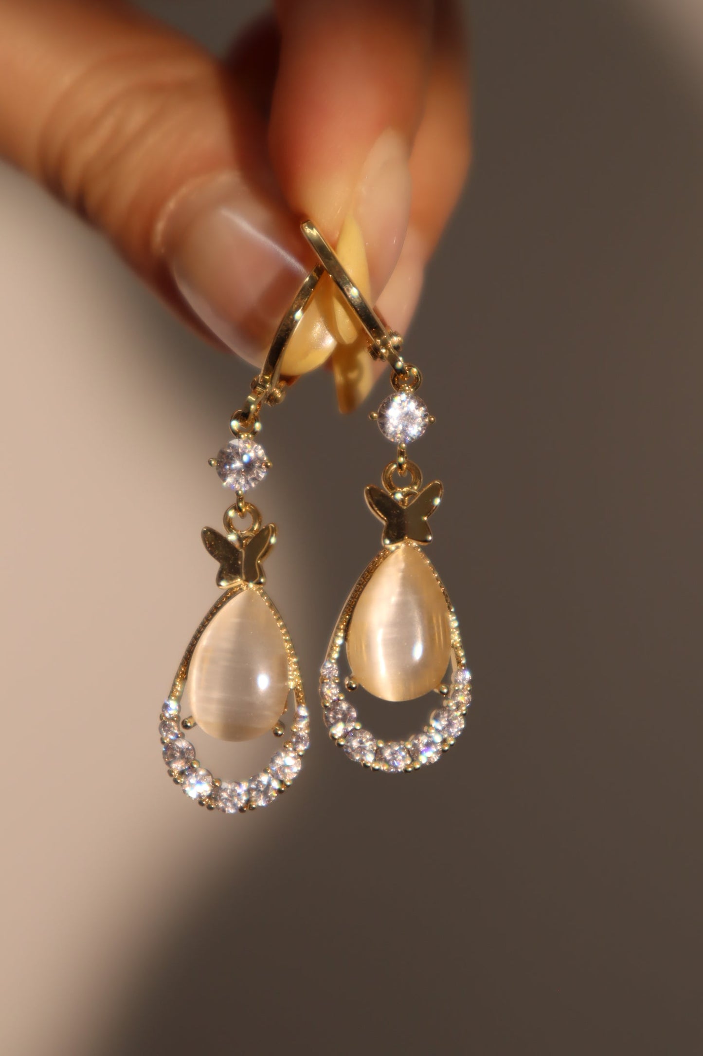 14K Real Gold Plated Diamond Opal Droplet Earrings