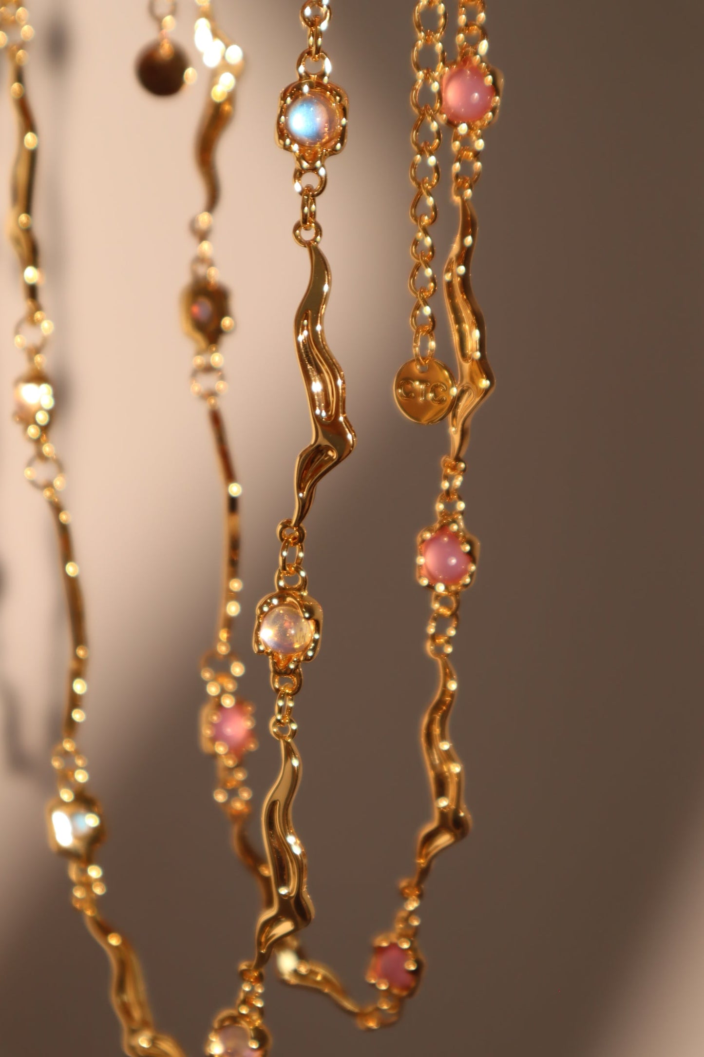 18K Real Gold Plated Multi Moonstones Wave Necklace