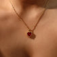 18K Real Gold Plated Red Gem Diamond Heart Necklace