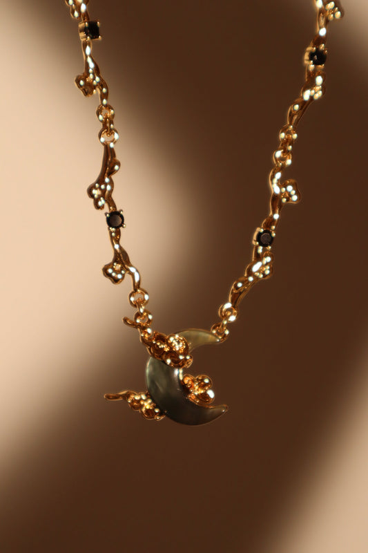 18K Real Gold Plated Black Shell Moon Necklace