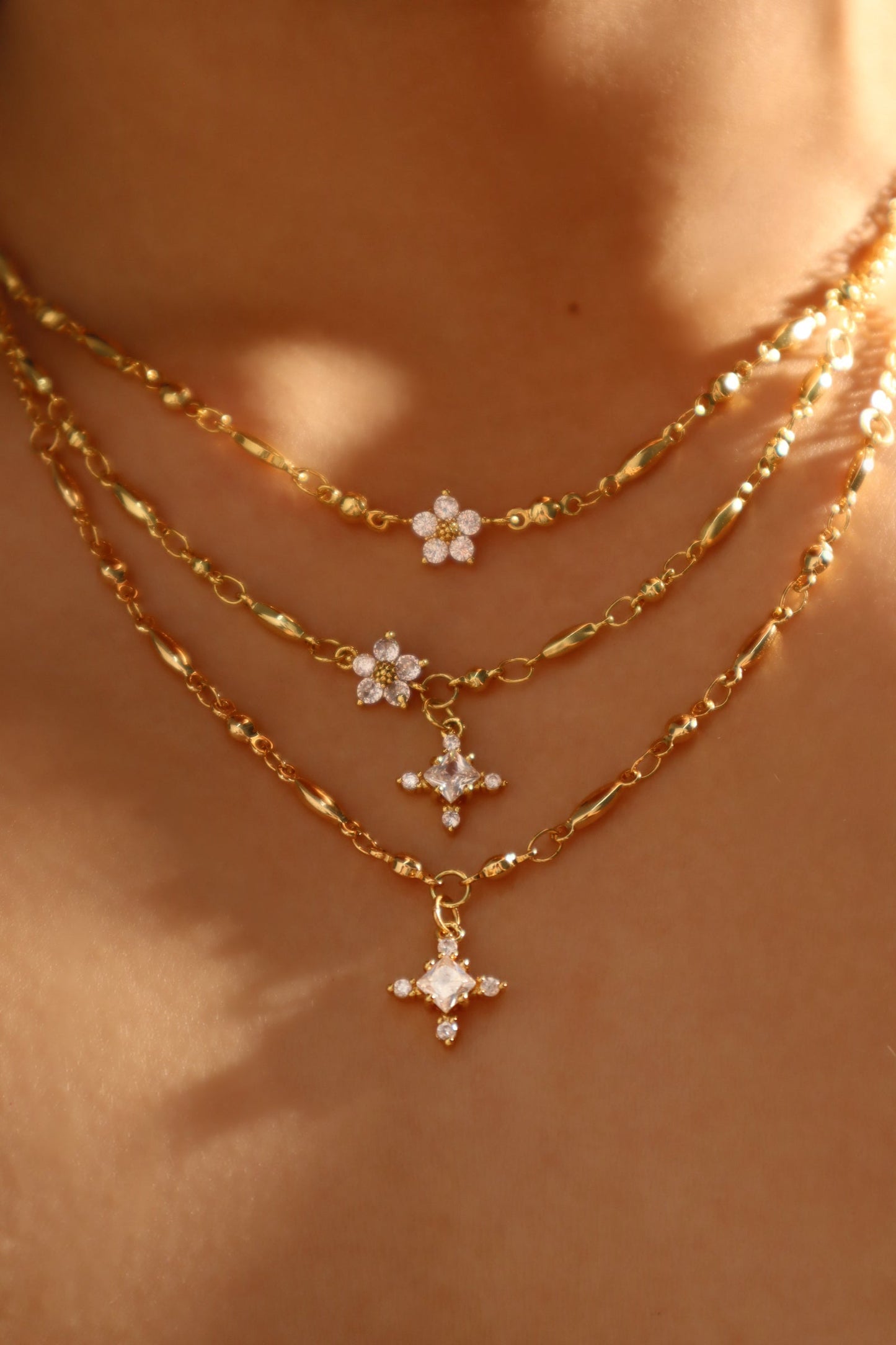 18K Real Gold Plated Diamond Cross Pendant Necklace