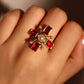 18K Gold Stainless Steel Red Cross Pearl Ring