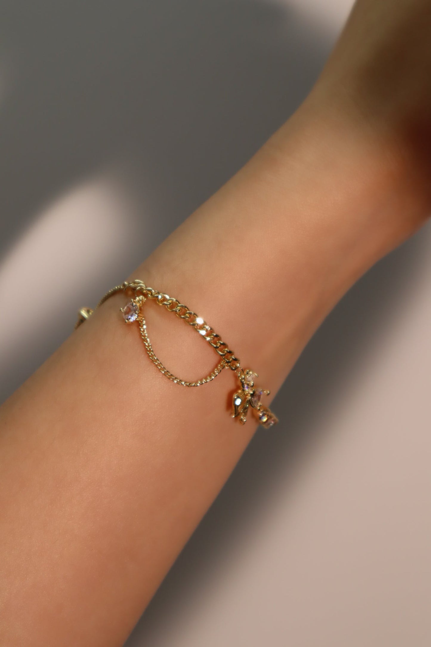 14K Real Gold Plated Diamond Bowknot Bracelet