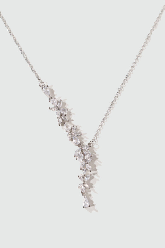 Platinum Plated Diamond Leaf Necklace