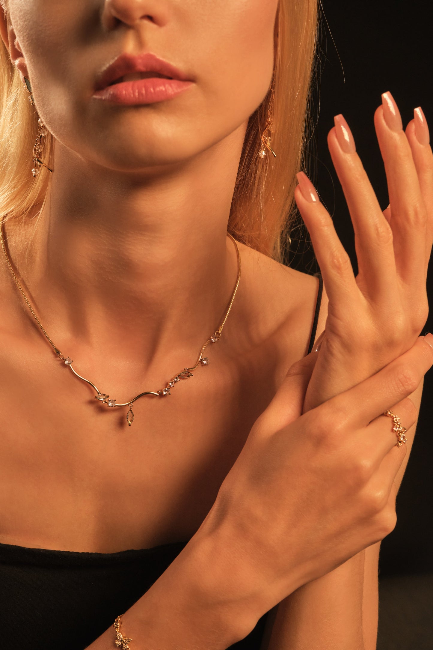 18K Real Gold Plated Blue Gem Diamonds Necklace