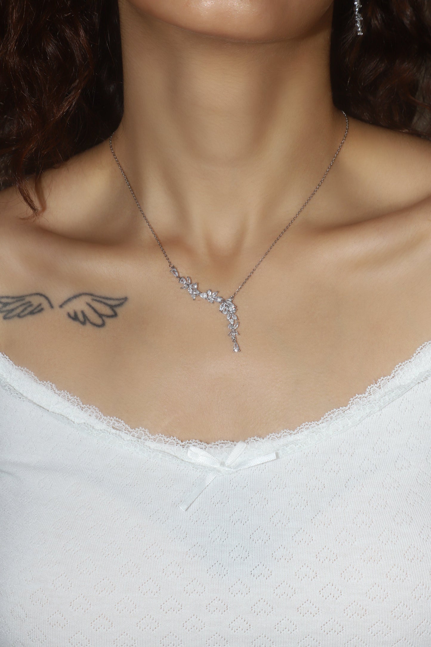 Platinum Plated Diamond Leaf Necklace
