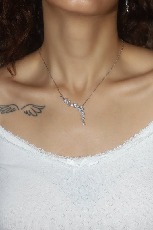 Platinum Plated Diamond Leaf Necklace