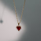 18K Real Gold Plated Red Gem Diamond Heart Necklace