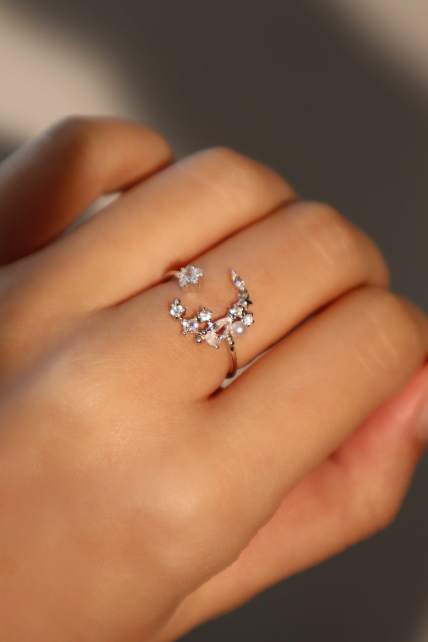 925 Sterling Silver Moon Star Ring