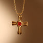 18K Gold Stainless Steel Red Gem Cross Necklace
