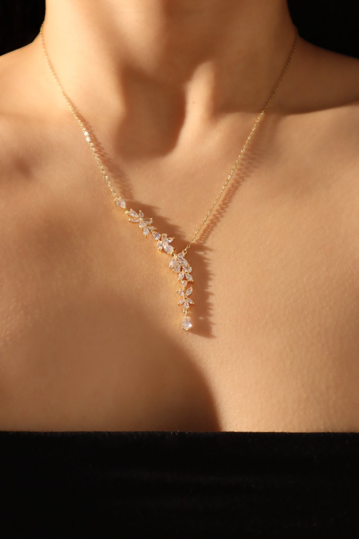 14K Real Gold Plated Diamond Leaf Necklace