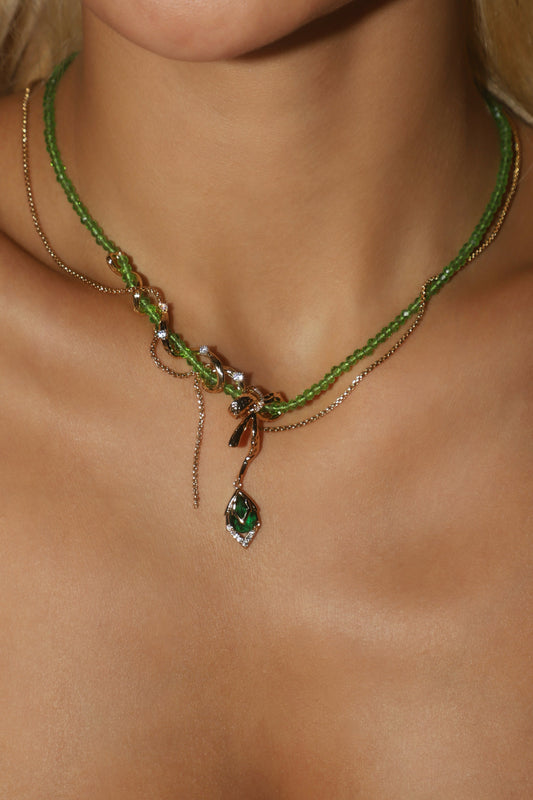 18K Real Gold Plated Green Gem Droplet Necklace