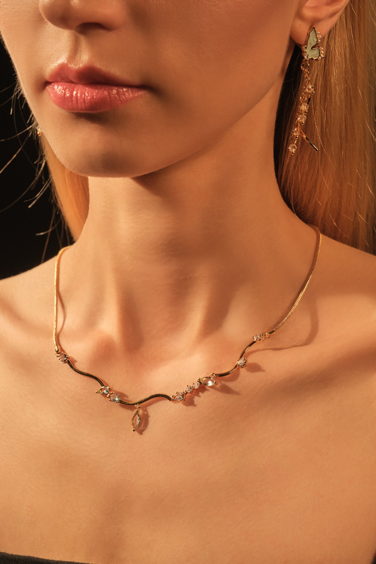 18K Real Gold Plated Blue Gem Diamonds Necklace