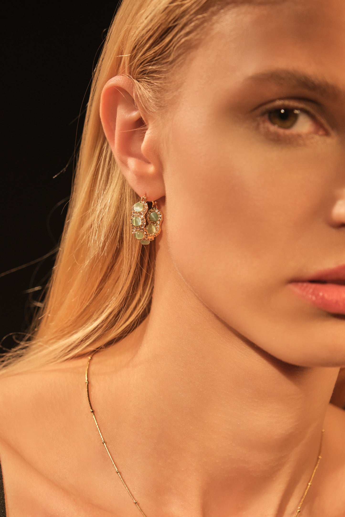 18K Real Gold Plated Green Opal Hoop Earrings