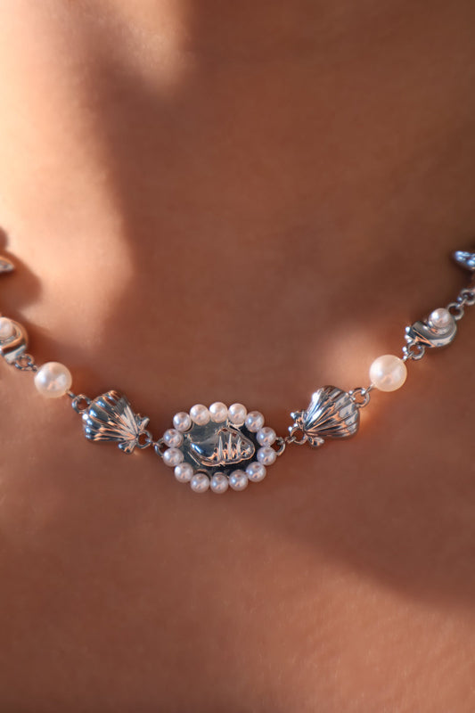 Platinum Plated Mermaid Sea Shell Necklace