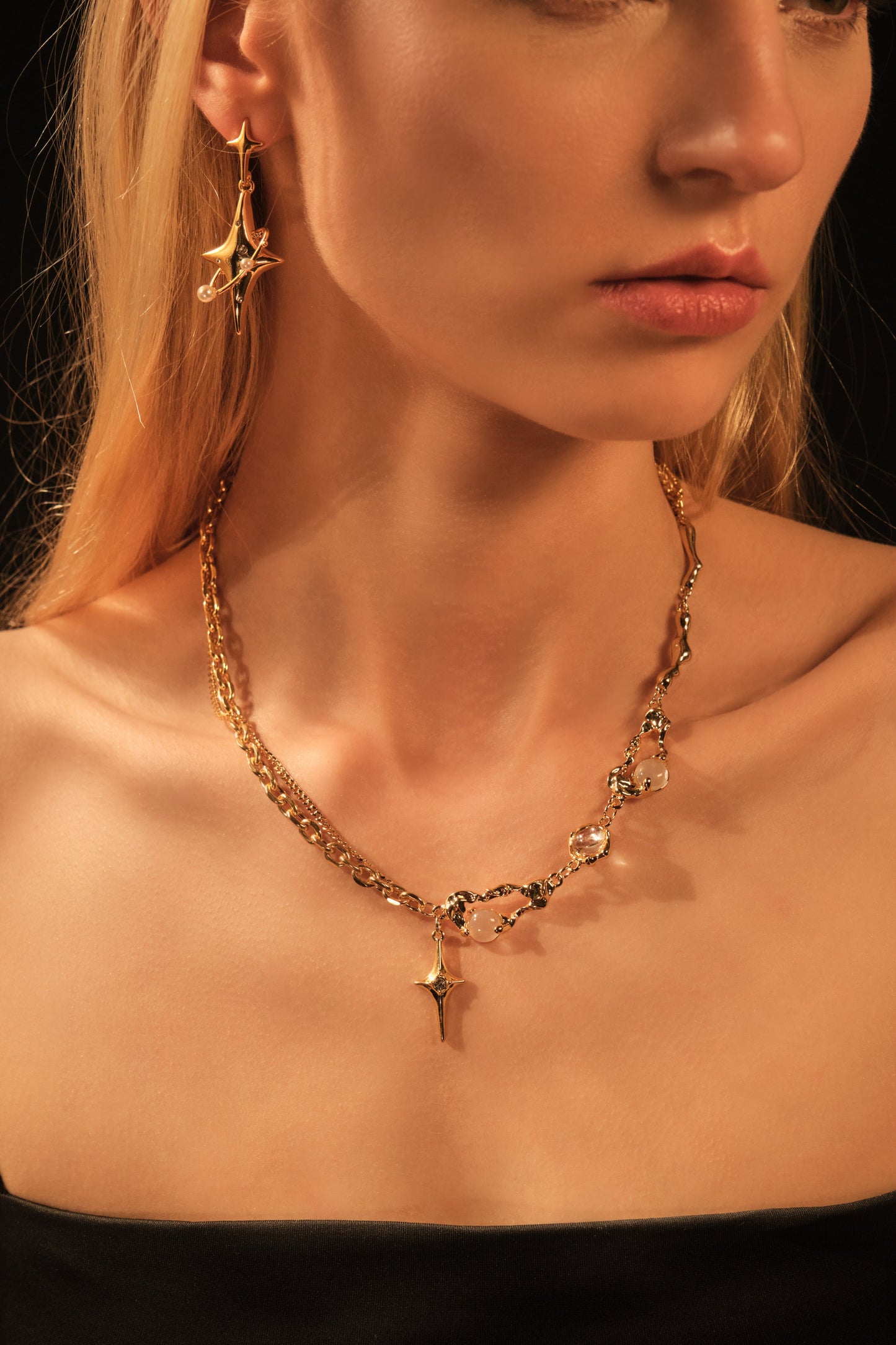 18K Real Gold Plated Moonlight Star Necklace