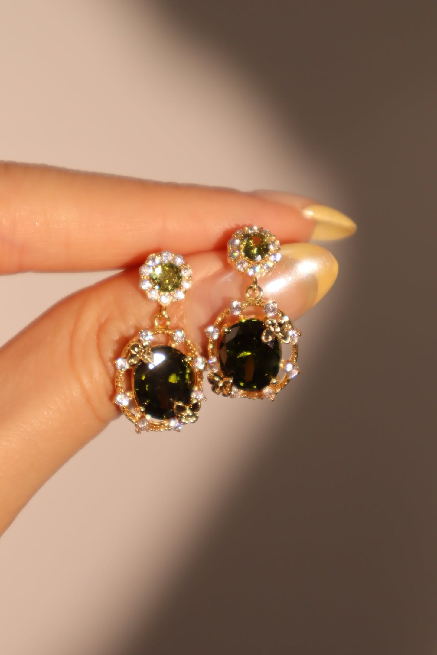 14K Real Gold Plated Emerald Butterfly Earrings