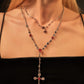 Platinum Plated Garnet Diamond Cross Necklace