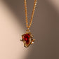 18K Real Gold Plated Red Rose Necklace
