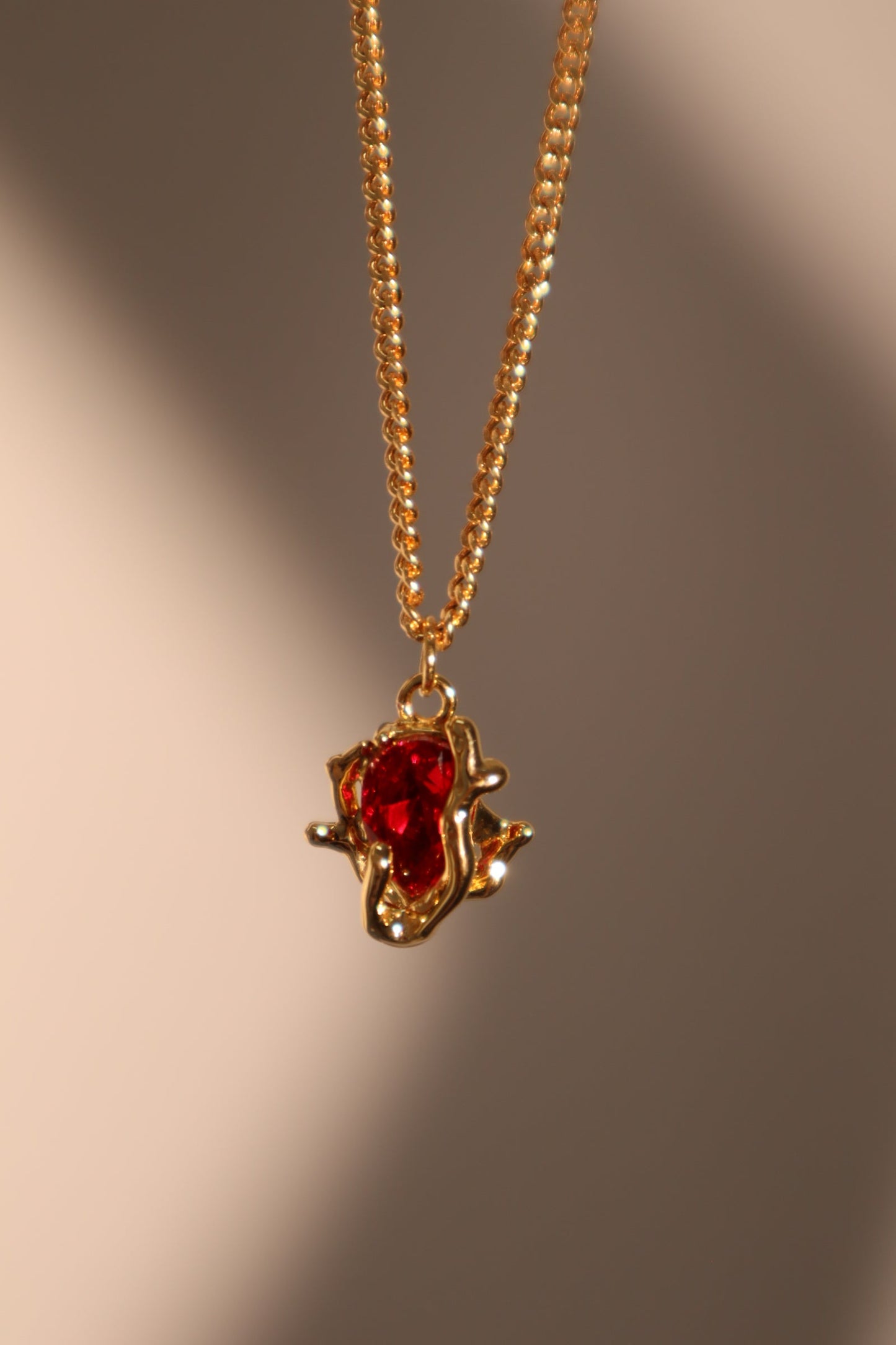 18K Real Gold Plated Red Rose Necklace