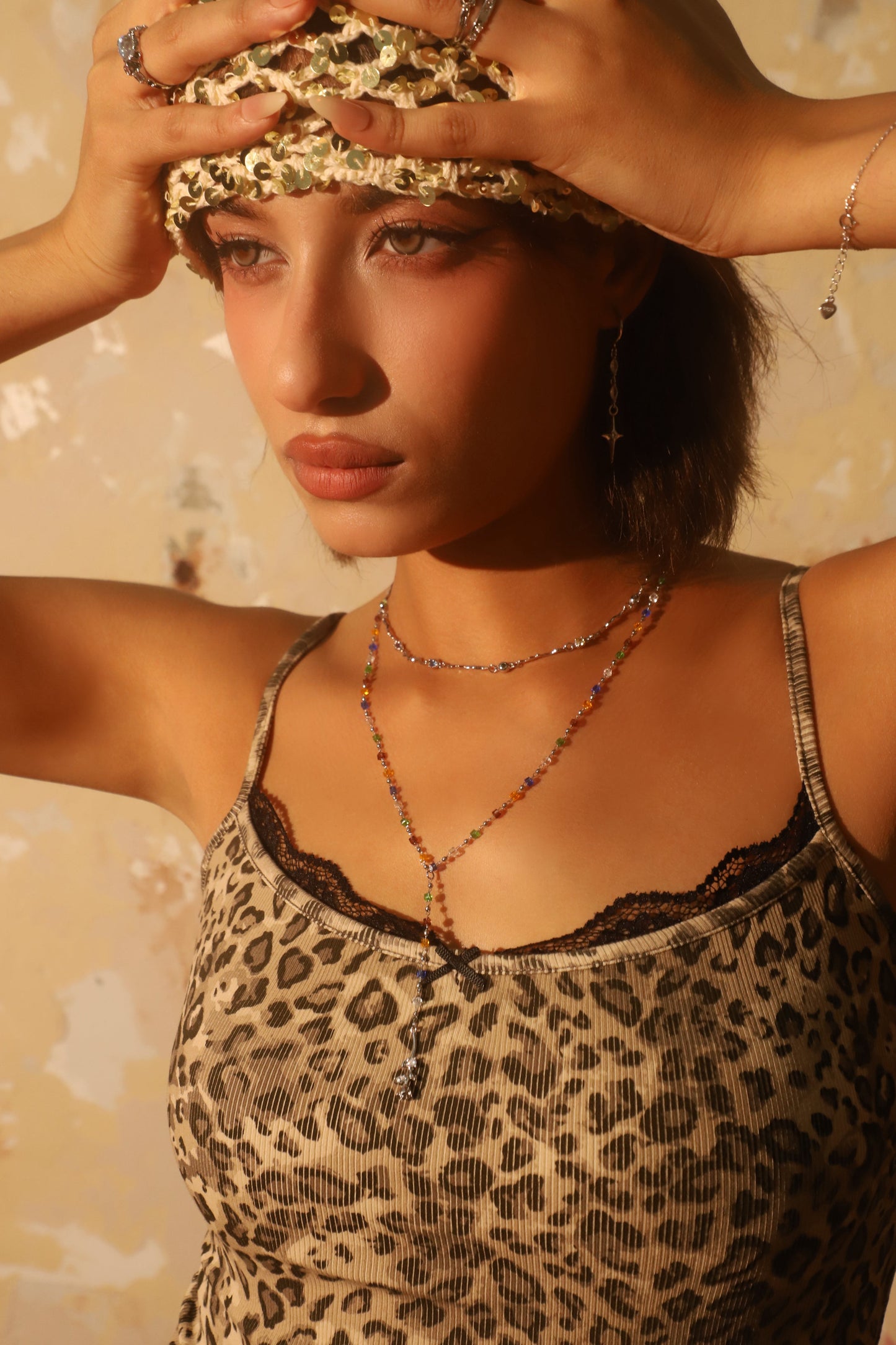 Platinum Plated Color Gem Rose Lariat Long Necklace