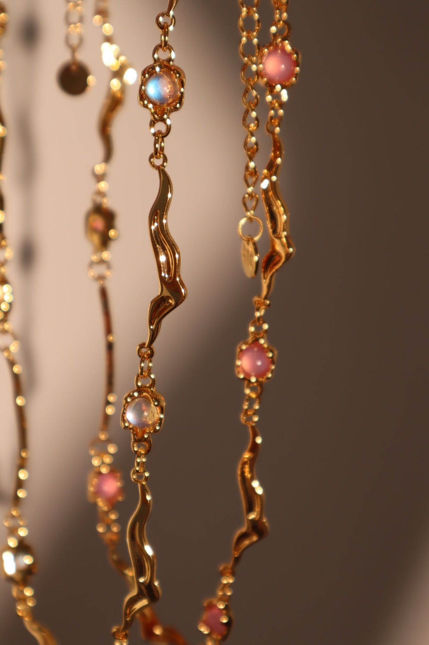 18K Real Gold Plated Multi Purple Opal Wave Necklace