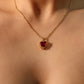 18K Real Gold Plated Red Gem Diamond Heart Necklace