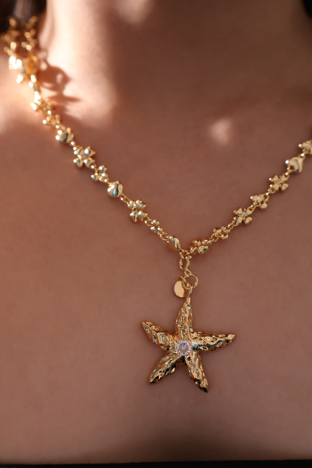 18K Real Gold Plated Diamond Starfish Necklace