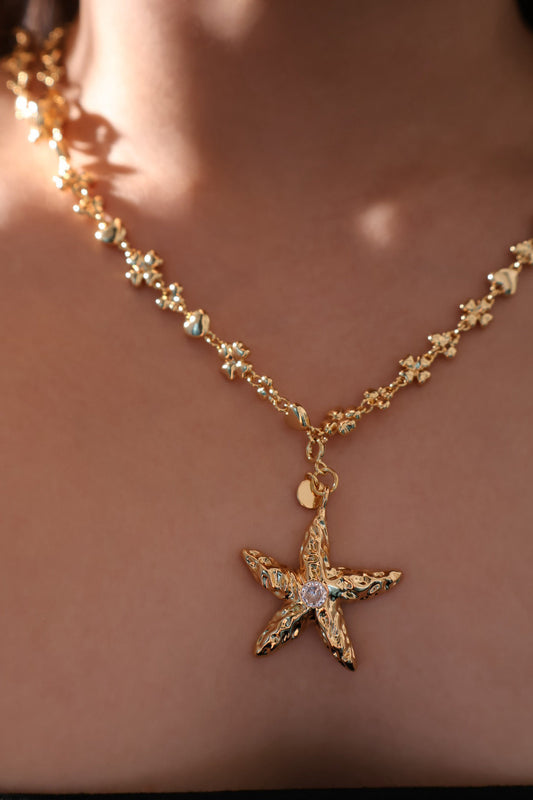 18K Real Gold Plated Diamond Starfish Necklace