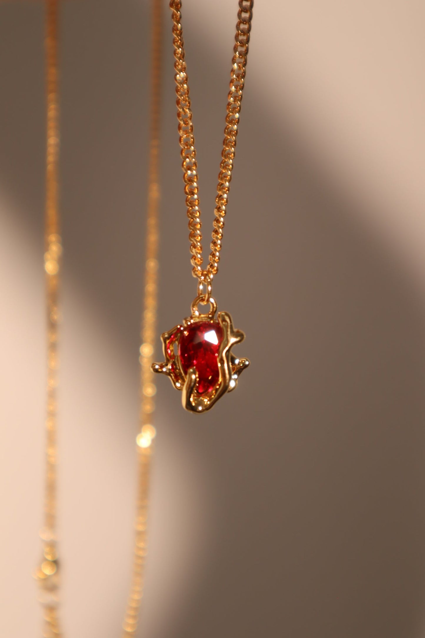 18K Real Gold Plated Red Rose Necklace