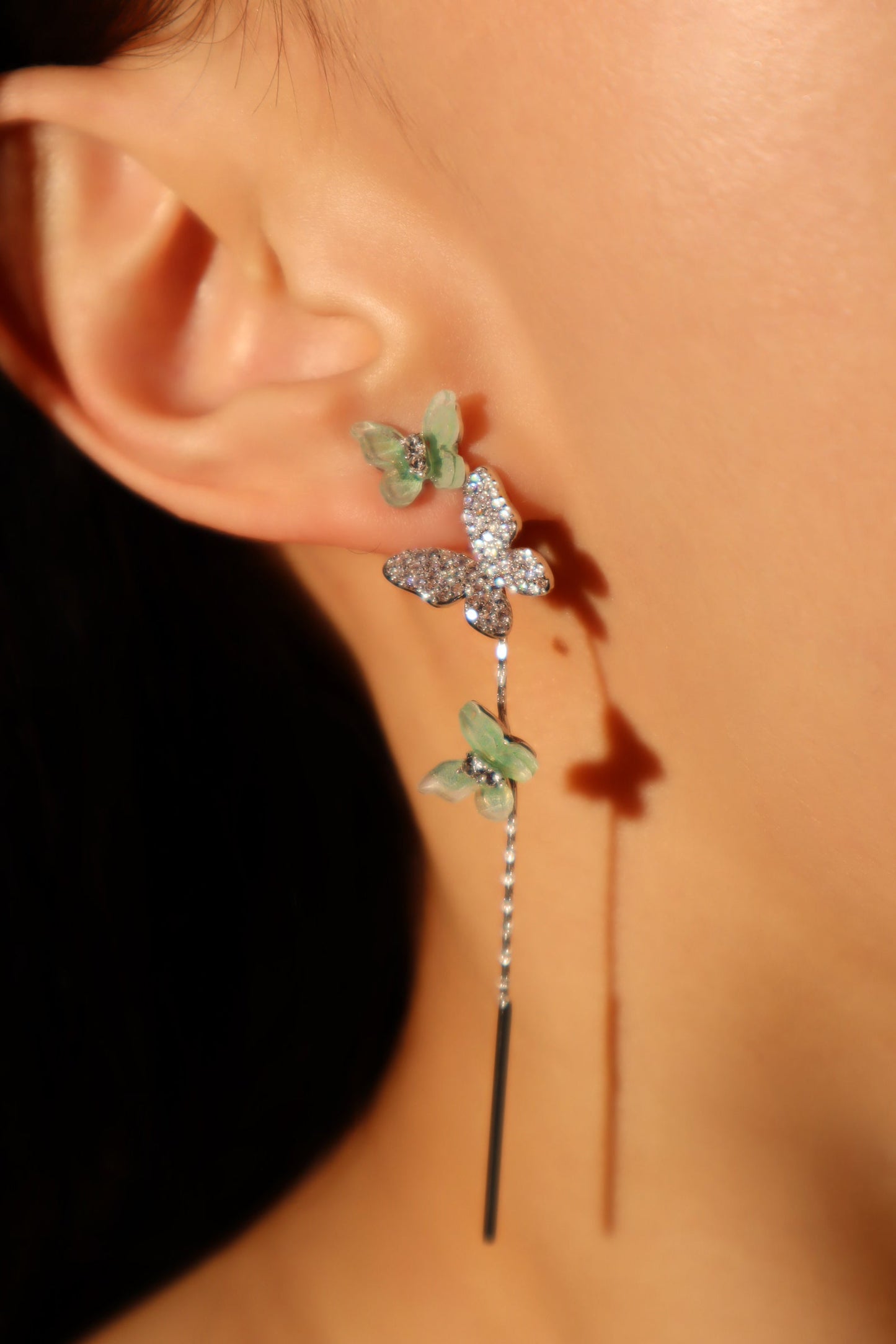 Diamond Green Butterfly Earrings