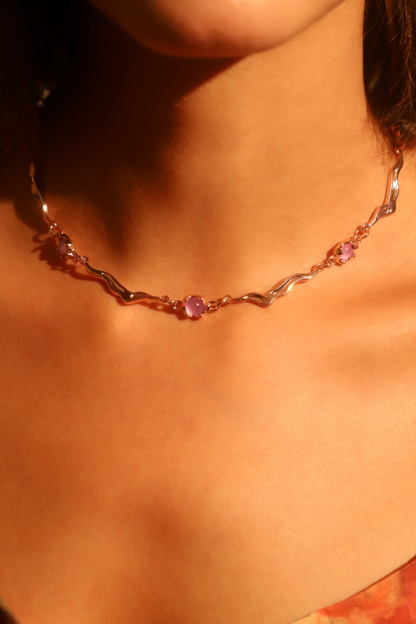 18K Rose Gold Plated Multi Purple Opal Wave Necklace