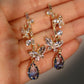 14K Real Gold Plated Diamond Butterfly Blue Drop Earrings