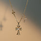 14K Real Gold Plated Double Diamond Cross Necklace