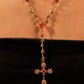 18K Real Gold Plated Red Gem Cross Lariat Necklace