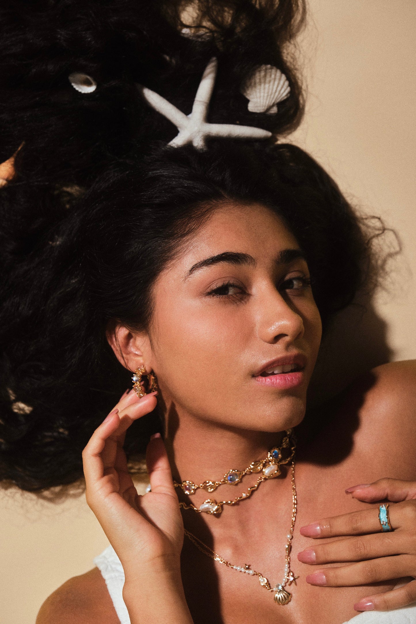 18K Real Gold Plated Multi Moonstone Shell Necklace