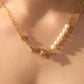18K Real Gold Plated Diamond Saturn Star Pearl Necklace