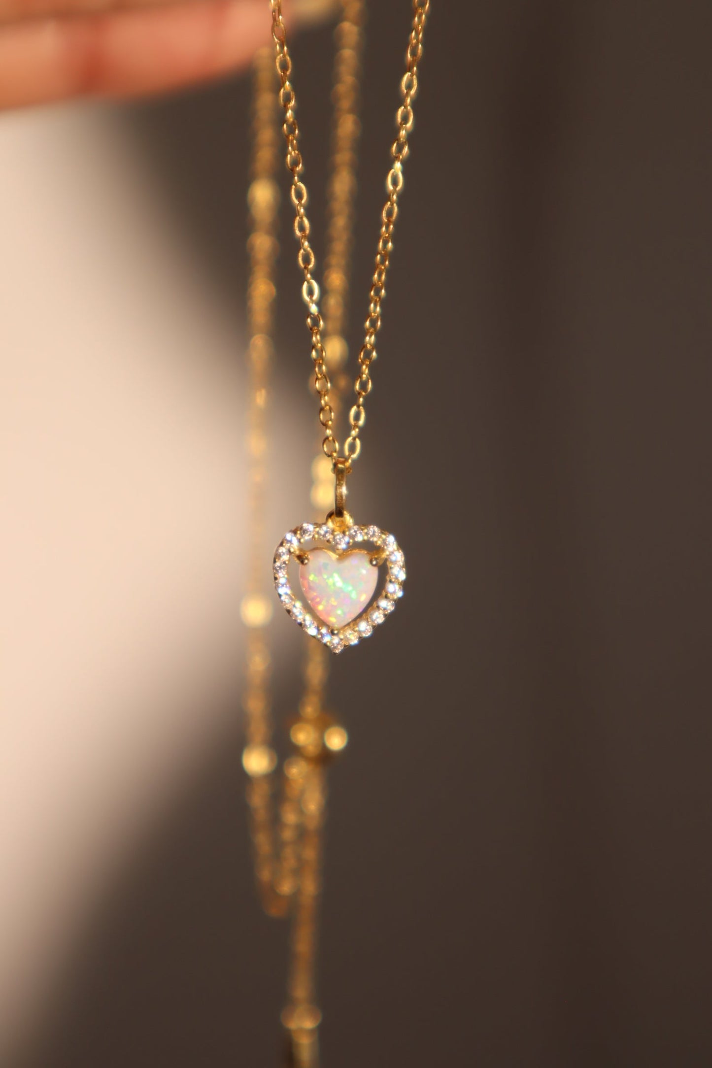 18K Gold Vermeil White Opal Heart Necklace