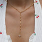 18K Real Gold Plated Diamond Cross Lariat Long Necklace