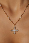 18K Real Gold Plated Multi Pearls Cross Necklace